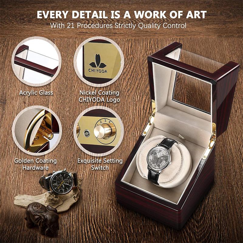 最大62%オフ! CHIYODA Watch Winder, LCD Touch Screen,12 Rotation Modes, High Gloss Brown for Automatic Watches