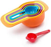 6 Pcs of Plastic Measuring Cups and Spoons Set. Stackable, Space Saving, Multi color Design.