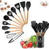 Wonninek Silicone Kitchen Utensil Set, 9 Pack Wooden Handles Kitchen Gadgets, Scratch Resistant Kitchen Utensil Set, Turner Tongs Spatula Spoon Nonstick Cooking Utensils, BPA Free (Mint Green)