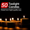 شموع Tea Lights تدوم 8 ساعات، شموع Tealight عديمة الرائحة، بيضاء اللون، عبوة من 50 شمعة 