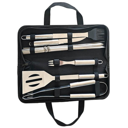Stainless Steel BBQ Grill Tool Kit  25 PCS Set: Brush, Clip, Fork, Shovel, Knife, Sticks, for Picnic Camping Barbeque Cooking Grilling