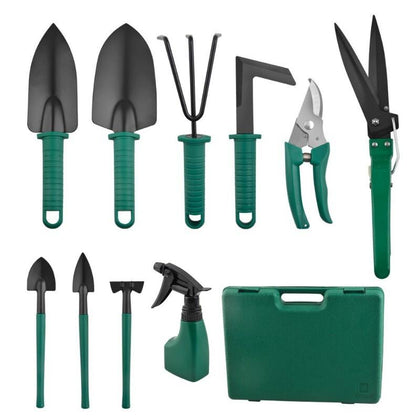 Garden Tool Set 10PCS Gardening Tool Kit Outdoor Hand Tools Including Pruners, Weeding Knife, Rakes, shovel, Watering Can for Gardener
