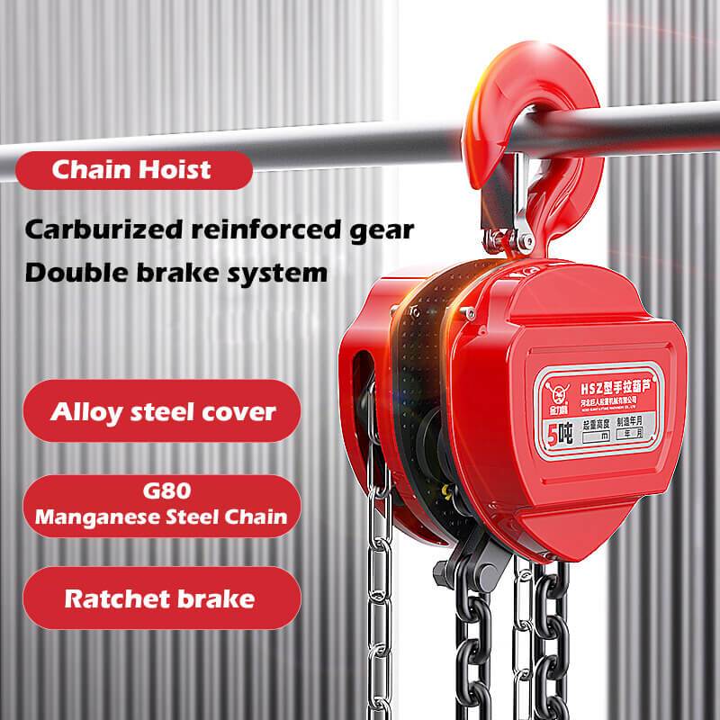 2t 6m (Double Chain) Chain Block Manual Chain Hoist G80 Manganese Steel Chain Carburized Reinforced Gear Material Handling Equipment For WorkShop HS-C2