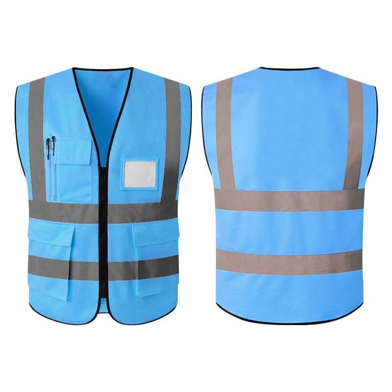 Safety Vest Blue Reflective Vest Multi-Pocket Safety Suit Construction Worker Traffic Sanitation Protection Cloth - Blue