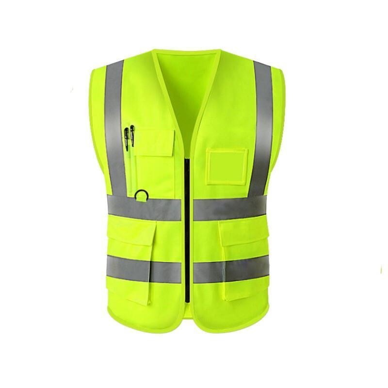 Multi Pocket Zipper Personal Protection Body Protection Safety Vests Traffic Cycling Car Warning Environmental Sanitation Engineering Construction Duty Fluorescent Yellow