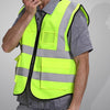 Yellow Green Reflective Vest Zipper Multi Pocket Reflective Vest Fluorescent Car Traffic Safety Warning Vest 4 Reflective Strips For Environmental Sanitation And Construction Workers Riding Safety Suit