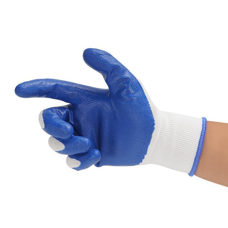 Labor Protection Nitrile Gloves Glued Coating Anti Slip Wear Resistant Breathable Oil Resistant Acid And Alkali Resistant Site Work Protection Gloves White 12 Pairs Free Size