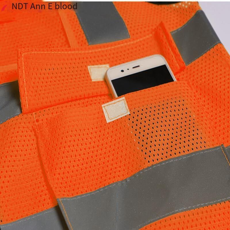 Multi-Pocket Reflective Vest with Zipper Breathable Mesh Fabric Safety Vest for Construction Engineering Traffic Safety Warning Clothes - Orange