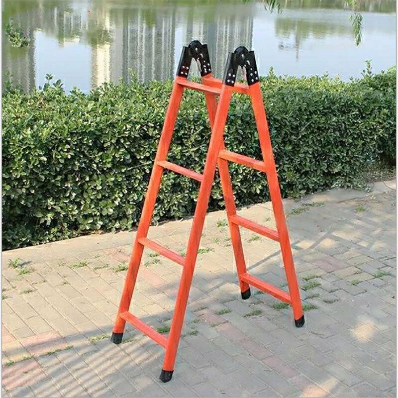 A Type Ladder Thickened Carbon Steel Folding Ladder Project Step Painting Ladder [Red 2.5m] Load Bearing 150kg
