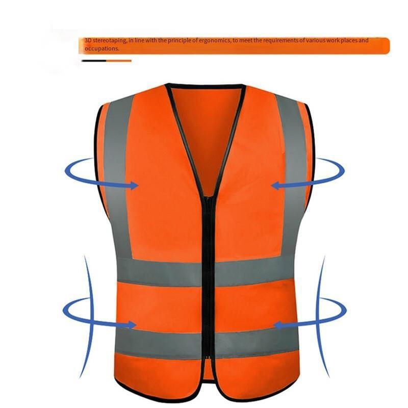 Zipper Type Reflective Vest Traffic Safety Warning Vest 4 Reflective Strips Construction Riding Safety Vest - Orange
