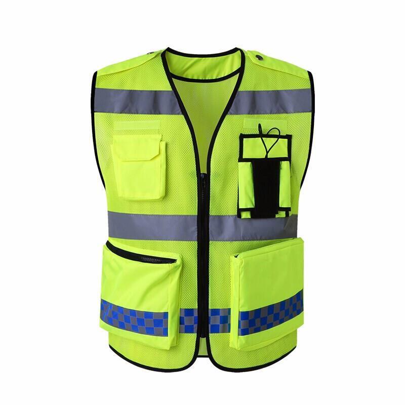 Mesh Reflective Vest Multifunctional Multi-Pocket Safety Vest Breathable Protection Clothing Road Construction Safety Clothes - Fluorescent Green