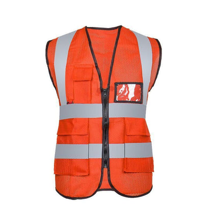 Reflective Vest Car Annual Inspection Safety Suit Sanitation Reflective Vest Multi Pocket Construction Vest Orange (Mesh Belt Pocket)
