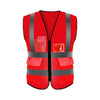 High Visibility Safety Vest With Reflective Strips And Zipper Pockets Construction Work Uniform Securities Clothing - Red