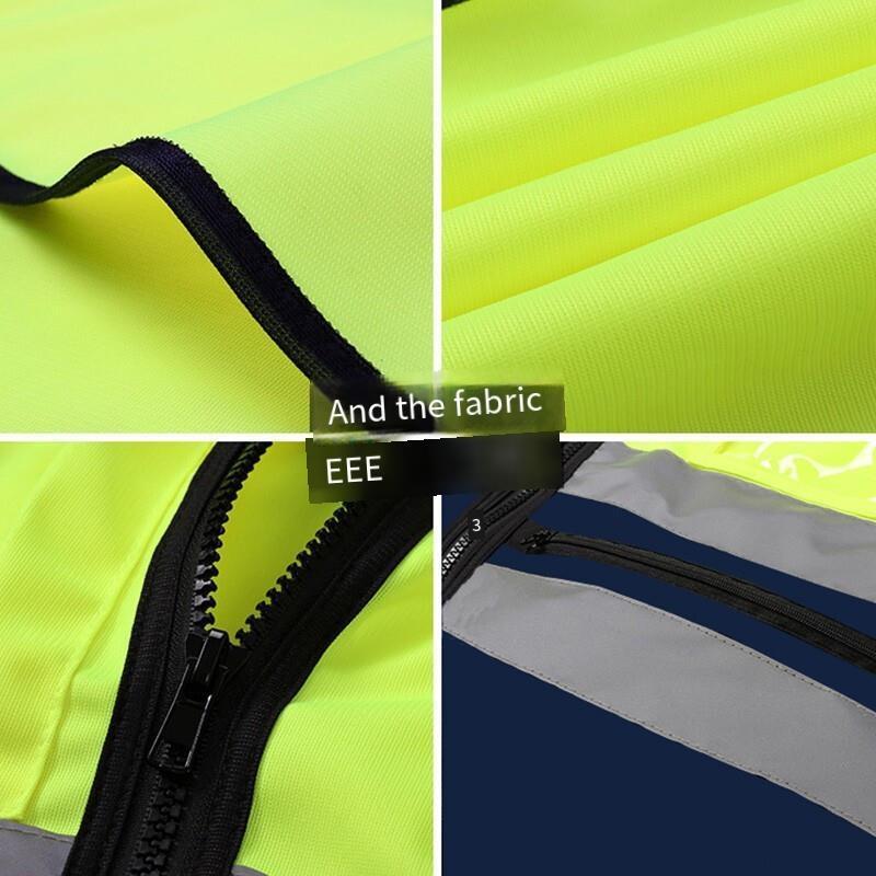 Multi Pocket Reflective Vest High Visibility Zipper Vest Safety Warning Vest 4 Reflective Strips - Fluorescent Yellow+ Blue