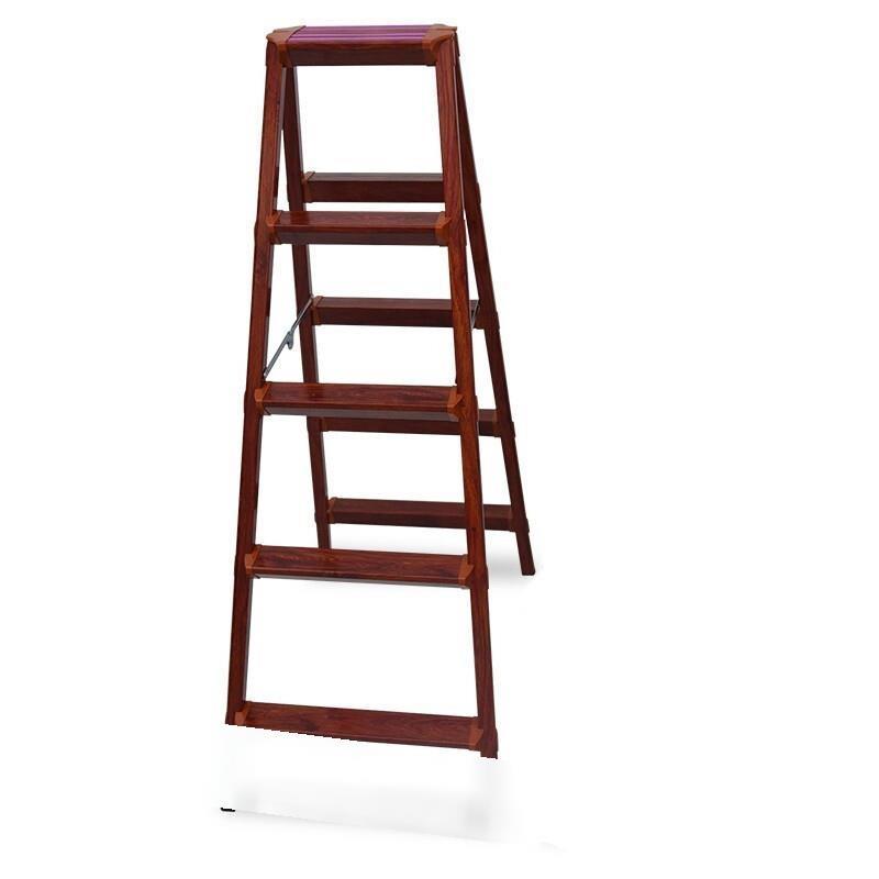 1.4m Creative Antique Wooden Ladder, High-end Villa, Western Style House, Family Ladder, Folding Aluminum Ladder, Thickening Double-sided Wooden Ladder, 5 Steps