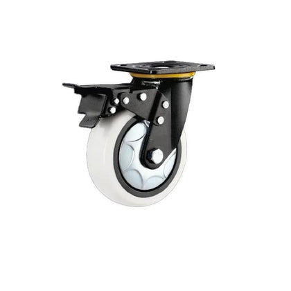1 Set 8 Inch Flat Bottom Caster Wheels Double Brake Heavy Duty Milky White Nylon (PA) Wheel Universal Wheel