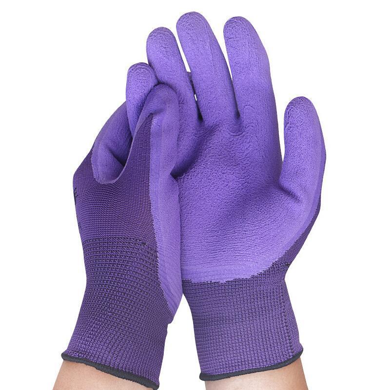 12 Pairs Labor Protection Gloves Foam Latex Gloves Dip Rubber Coated Palm Anti-skid Wear-resistant Breathable Site Work Protective Gloves Purple