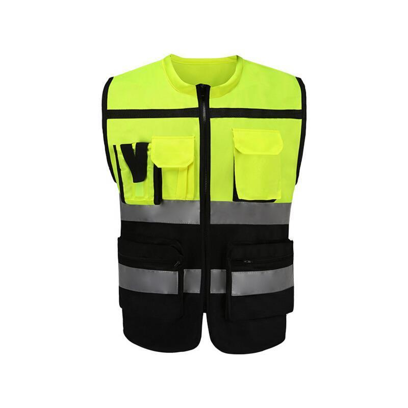 Reflective High Visibility Safety Vest Warp Knitted Fluorescent Yellow Work, Cycling, Runner, Surveyor, Volunteer, Crossing Guard