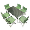 Outdoor Folding Table And Chair Camping Super Portable Table And Chair 1 Long Aluminum Table + 6 Green Cloth Chair
