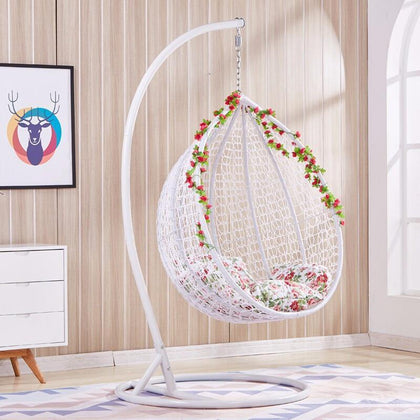 Hanging Basket Rattan Chair Balcony Hanging Chair Outdoor Dormitory Cradle Chair Leisure Hammock Adult Rocking Chair Single White