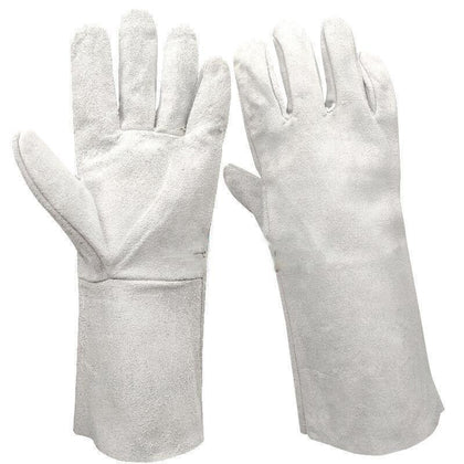 Weld Protection Special Leather Gloves Wear-Resistant Soft Leather Anti-Scald Upgrade Strengthened Leather Gloves [ Long ] One Pair
