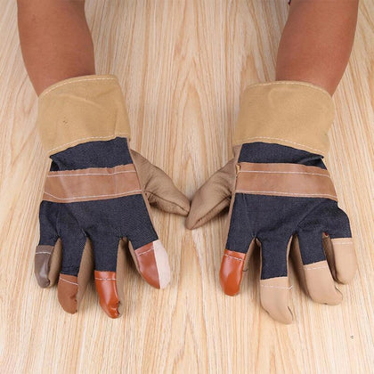 10 Pairs Welding Gloves Thickened Wear Resistant Short Half Leather Protective Carrying Canvas Welding Labor Protection Gloves Xl
