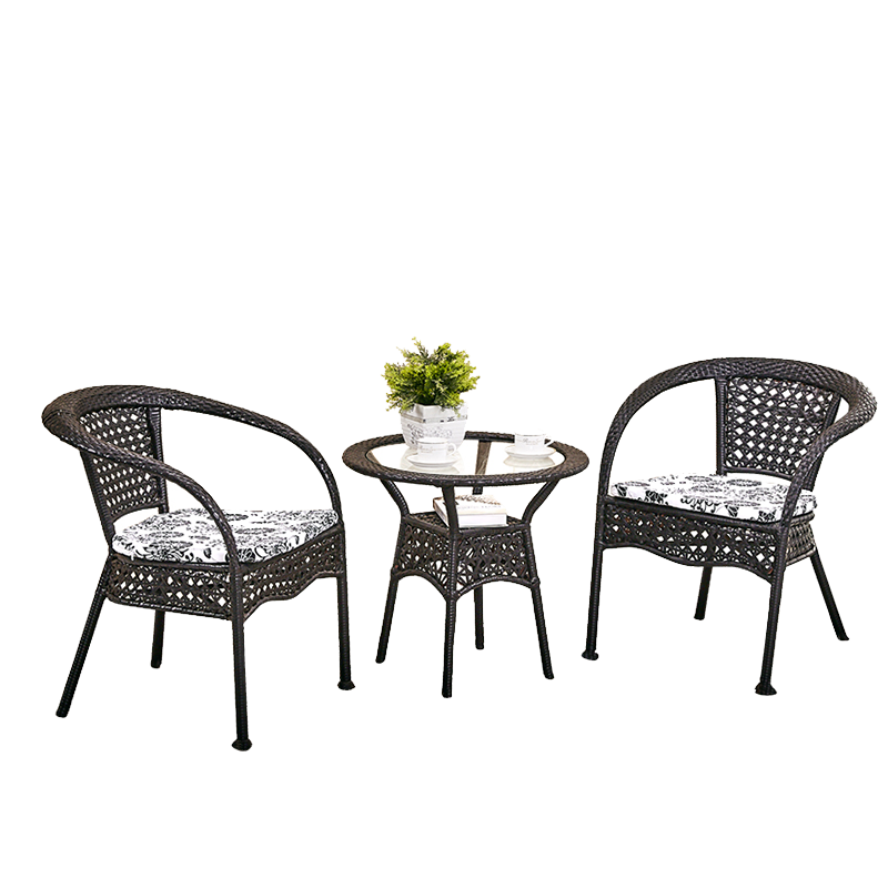Balcony Table Chair Rattan Chair Three Piece Set Outdoor Small Tea Table Combination Two Chairs One Table With Cushion