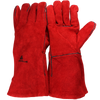 One Pair Electric Welding Gloves Heat Insulation And Wear Resistance Cow Leather Welding High Temperature Resistance Thickening Lengthened Industrial Labor Protection Gloves Red L