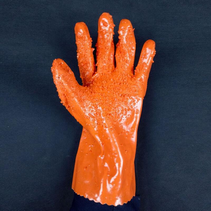 Granular Non Slip Gloves Labor Protection Cotton Wool Impregnated Plastic Oil Resistant Wear Resistant Sweat Absorbing Catching Killing Fish Orange
