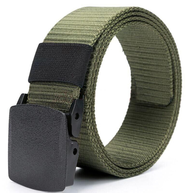 120cm Canvas Belt Men's Belt Smooth Buckle Youth Korean Version Iron Free Trouser Belt Automatic Buckle Leisure Outdoor Military Green