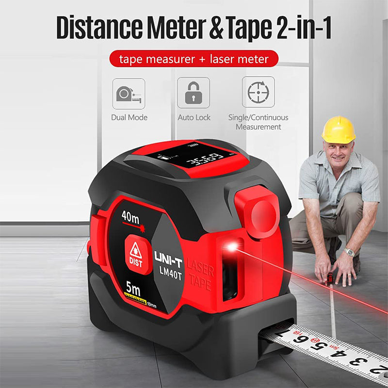UNI-T Laser Measuring Tape Measure 40M Digital Distance Meter Rangefinder Retractable 40m Laser 5m Ruler Measuring Tape