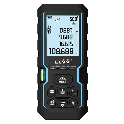 ECVV Laser Distance Measure Meter Range Finder Portable Digital Handle Tape M/in/Ft Unit Auto Height Area Volume Pythagorean Measure Tool with Bubble Level