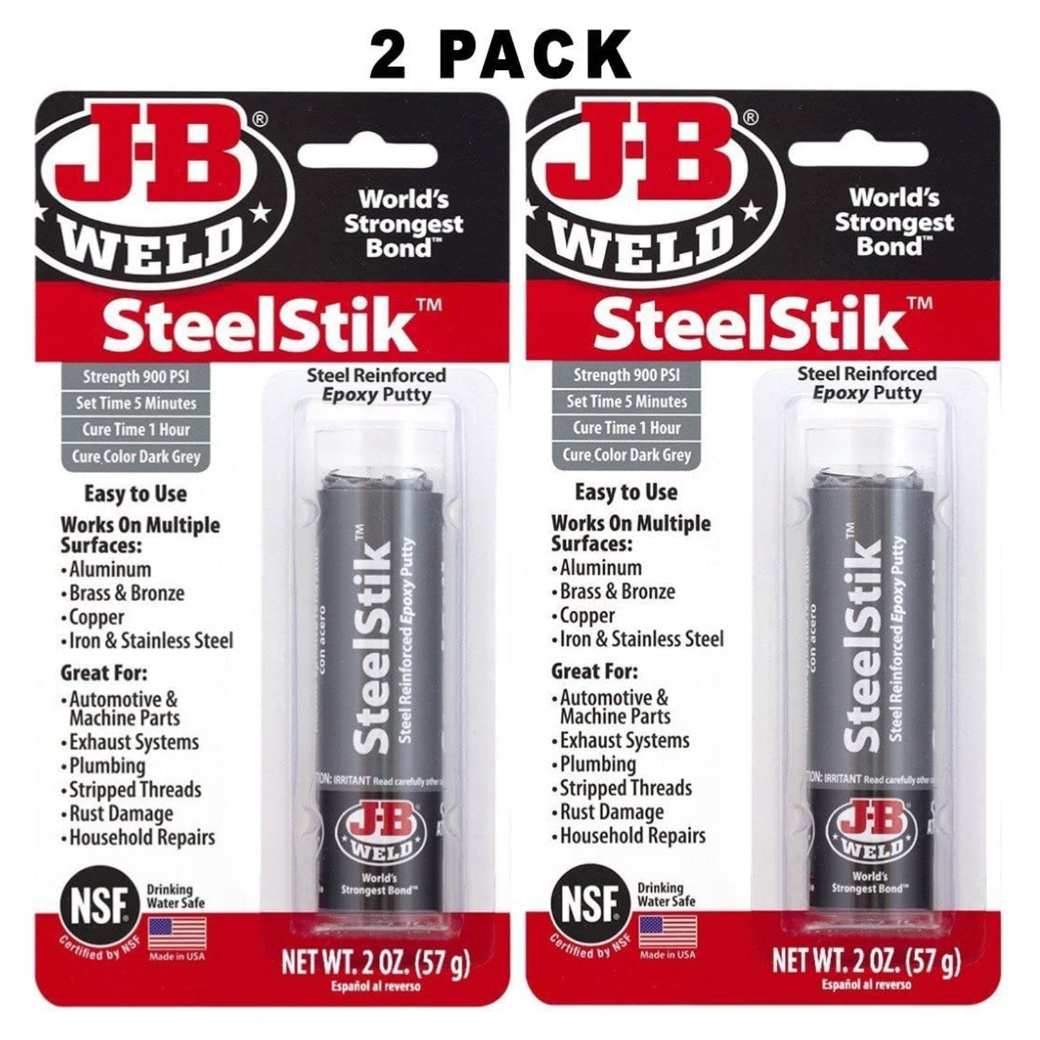 J-B Weld 8267-S SteelStik Steel Reinforced Epoxy Putty Stick; ECVV EG –