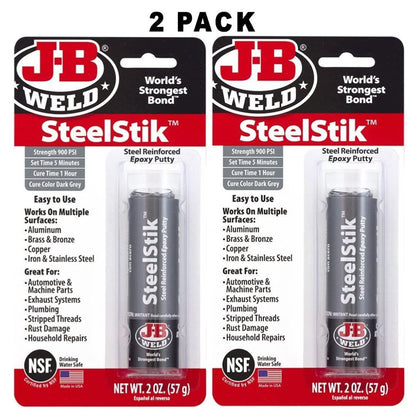 J-B Weld 8267-S SteelStik Steel Reinforced Epoxy Putty Stick - 2 oz (Pack of 2)