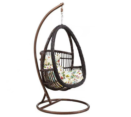 Hanging Chair Basket Rattan Balcony Bassinet Chair Indoor Single Swing Chair Upgrade Bold Imitation Wood Grain Color With Cushion Carpet