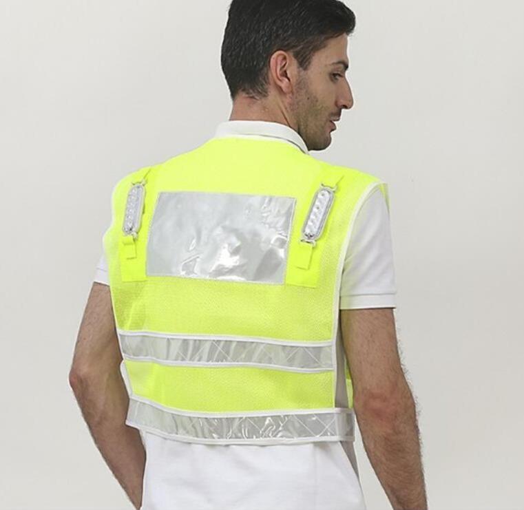 Yellow LED Reflective Vest Safety Vest With Red And Blue Light Traffic Vest For Working Running Ridding