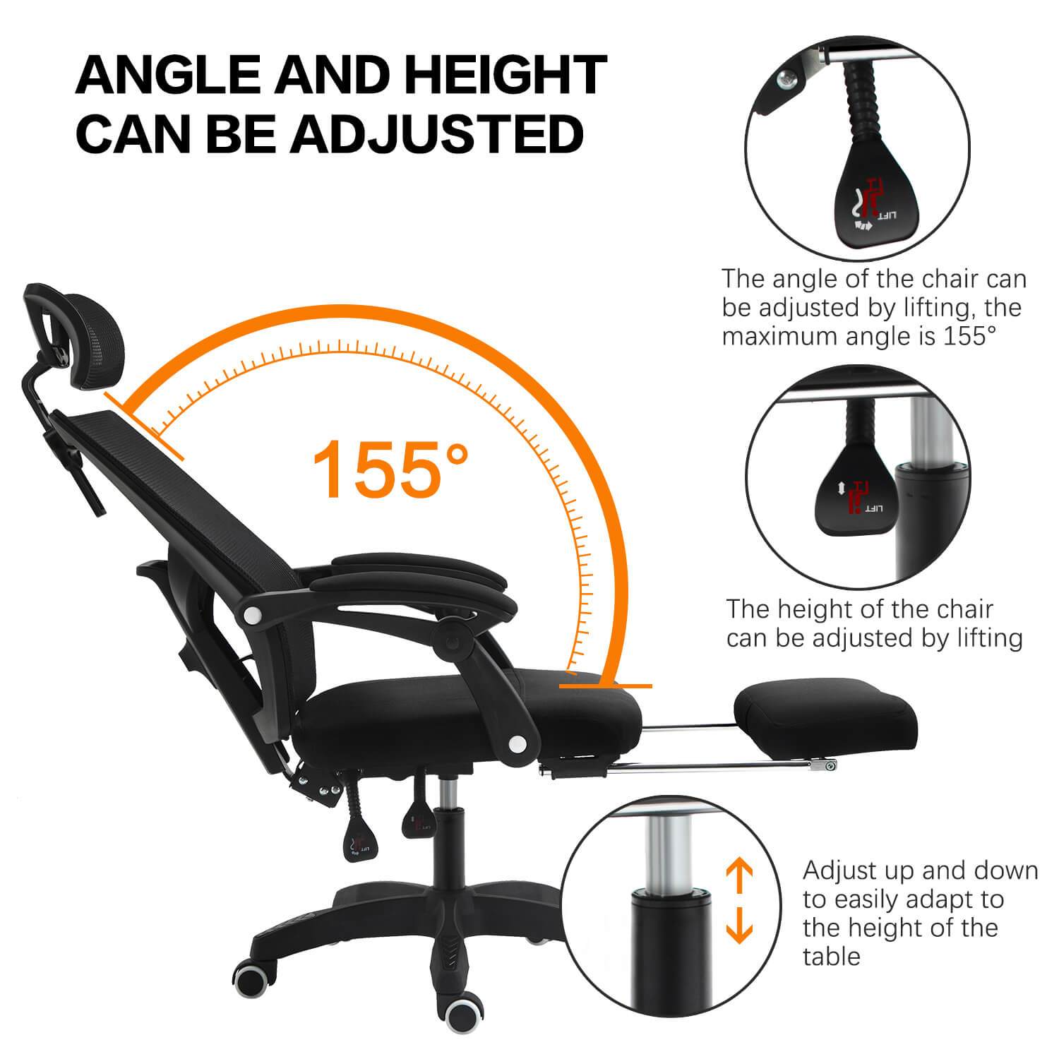 Retractable Footrest Ergonomic Swivel Office Chair with Lumbar Support