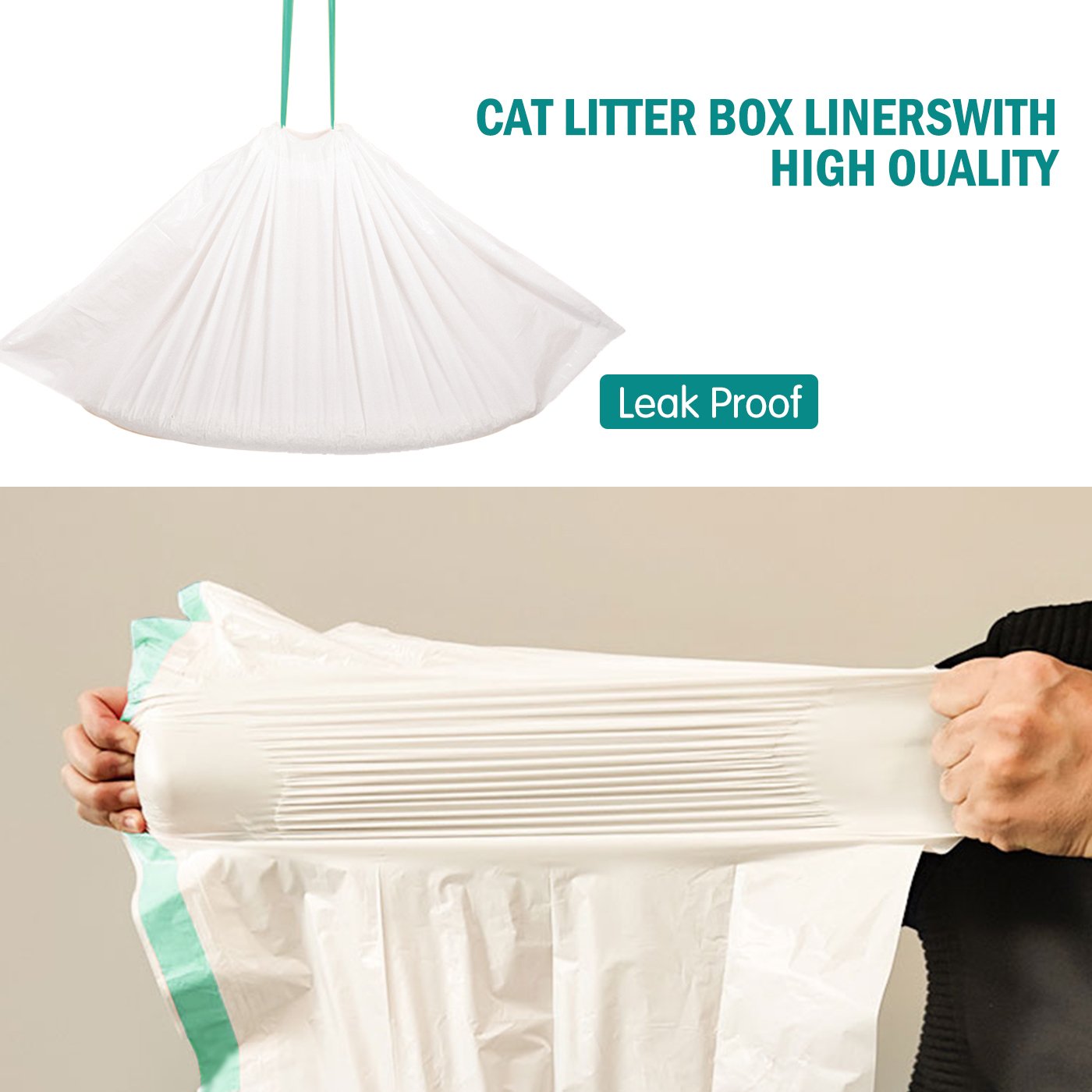 Cat Litter Box Liners Jumbo Disposable Bags with Drawstring for Cat Kitty Extra-Thick Scratch Resistant Pet Waste Litter Box Bag 10 Rolls Per Pack, M - 91x45CM