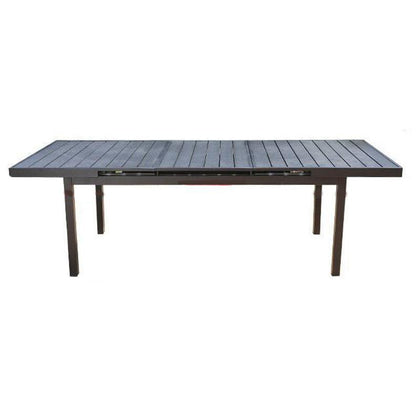 Outdoor Retractable Tables And Chairs Courtyard 6 People Leisure Outdoor Roof Anticorrosive Wood Plastic Garden 8 Chairs + 180cm (expanded 240cm) Retractable Long Table