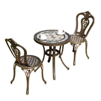 Balcony Table And Chair Roof Terrace Garden Outdoor Furniture Courtyard Open Leisure Cast Aluminum Table 2 + 1 [with 60cm Cast Aluminum Tile Lattice Round Table]
