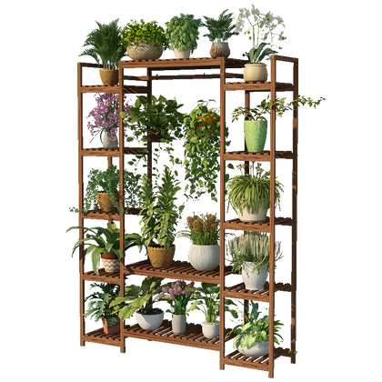 Solid Wood Flower Shelf Multi-storey Indoor Special Price Balcony Living Room Space Saving Lvluo Floor Type Flower Pot Rack H Symmetrical Five Layer Carbon Color