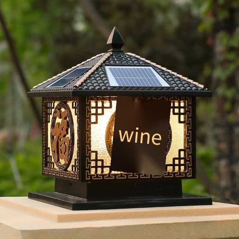 Solar Remote Control LED Column Head Lamp Outdoor Waterproof Domestic Chinese Outdoor Lamp Courtyard Fence Column Head Lamp