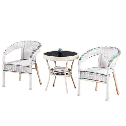 Rattan Chair Three Piece Set Balcony Table And Chair Tea Table Simple Leisure Back Chair Outdoor Off White Two Chairs One Table