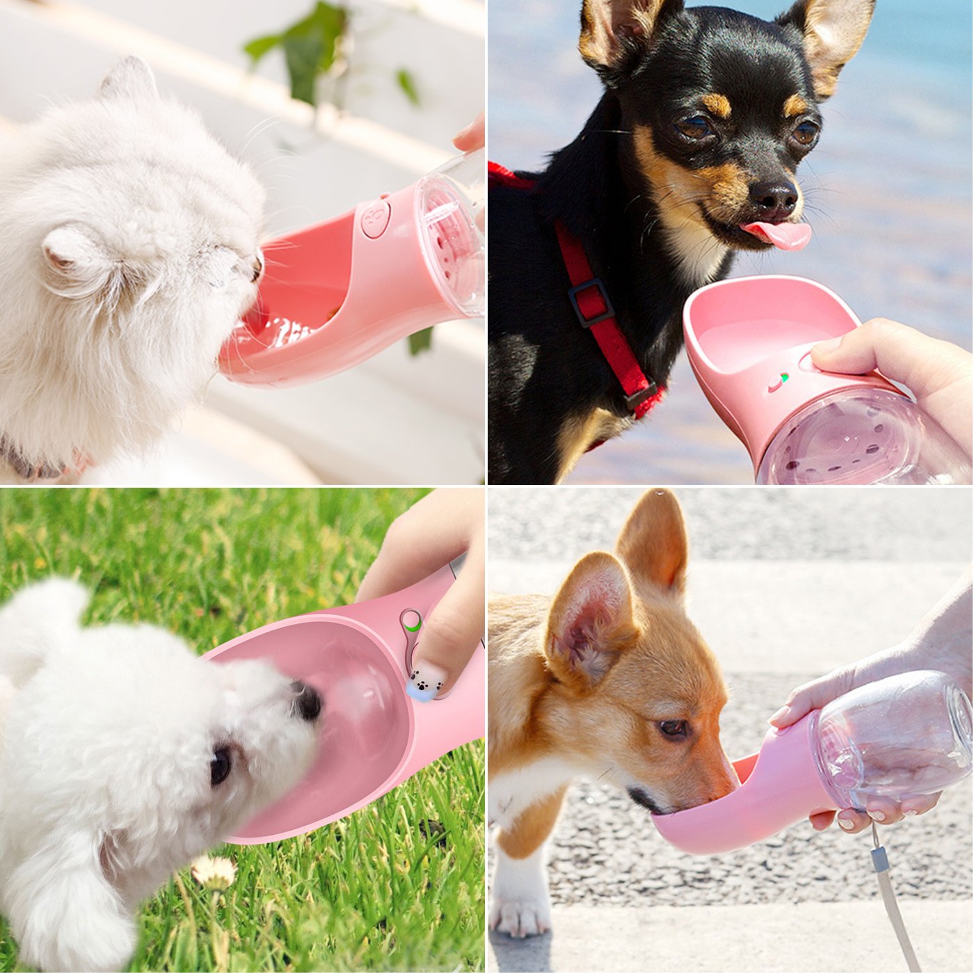 Dog Water Bottle Leak Proof Portable Water Dispenser for Puppy Small Medium Pets Food Grade Plastic Outdoor Walking, Hiking, Travel Bottle 12 OZ (350ML), Pink
