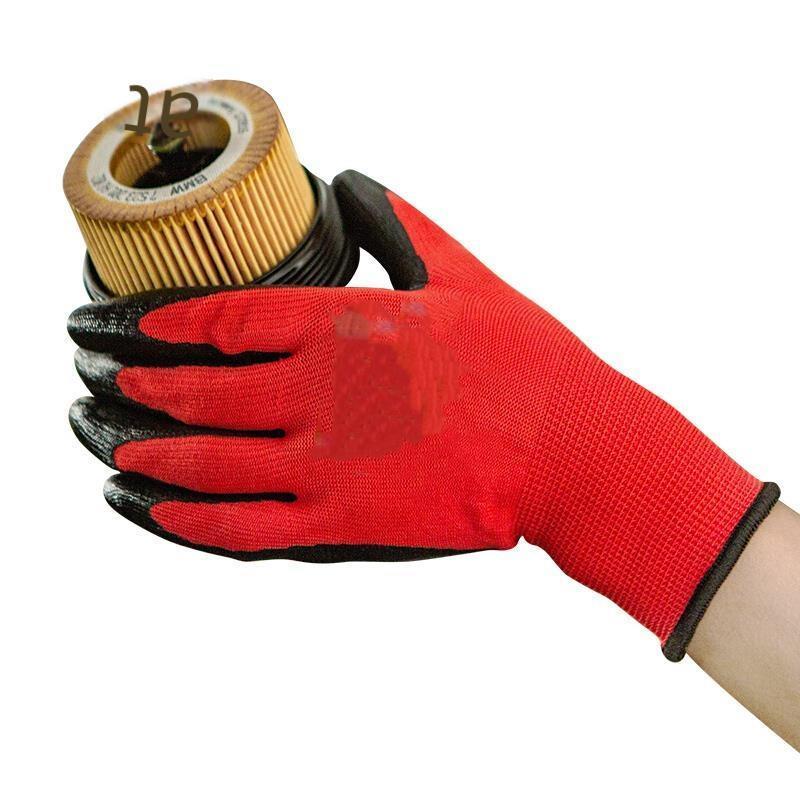 12 Pairs Of Free Size Nitrile Latex Red Safety Gloves With Adhesive Coating For Construction Site Protection Gloves