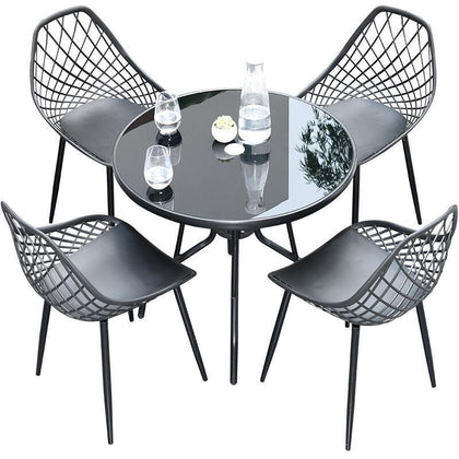 Leisure Simple Outdoor Table And Chair Combination Garden Balcony Small Tea Table And Chair 4 + 1 [with 80cm Black Silk Glass Square Table]