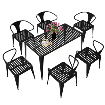 Outdoor Table And Chair Combination Courtyard Leisure Milk Tea Shop With Three Piece Iron Balcony Open Garden Villa Small Tea Table Terrace Dining Table 1 Table (length 70 * Width 70cm) + 4 Chairs