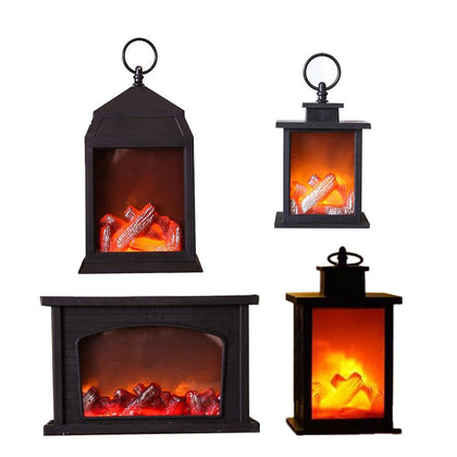 Flame Lamp Simulation Charcoal LED Fireplace Lamp Portable Hanging Light Lantern Retro