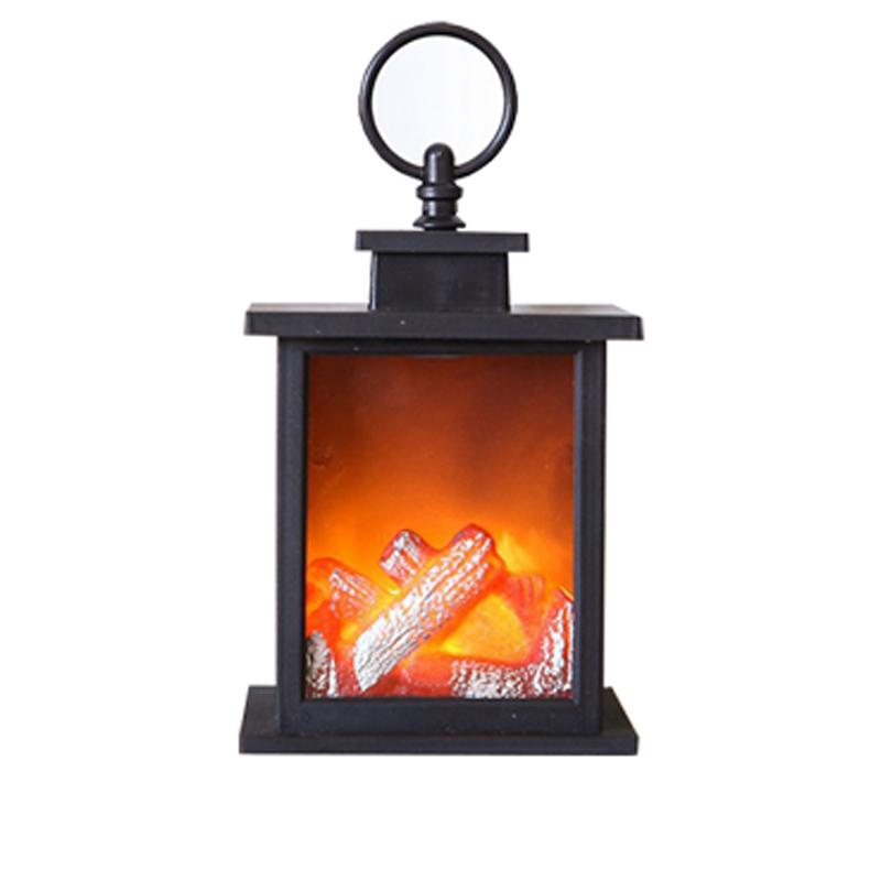 Flame Lamp Simulation Charcoal LED Fireplace Lamp Portable Hanging Light Lantern Retro