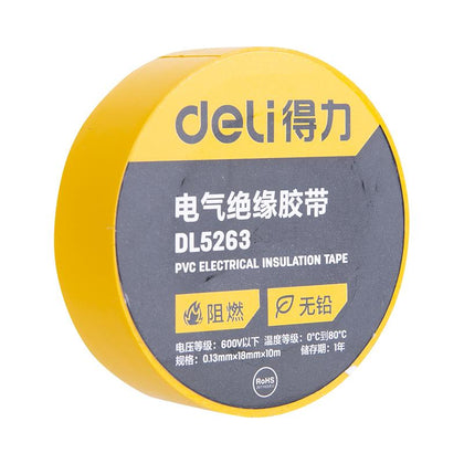 Deli 50 Rolls Yellow Electrical Insulation Tape 0.13mm*18mm*10m Tape DL5263